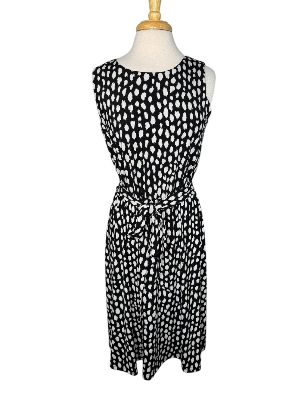 COLDWATER CREEK Modern Dot Jersey Dress Black White Size Medium Petite Stretch
